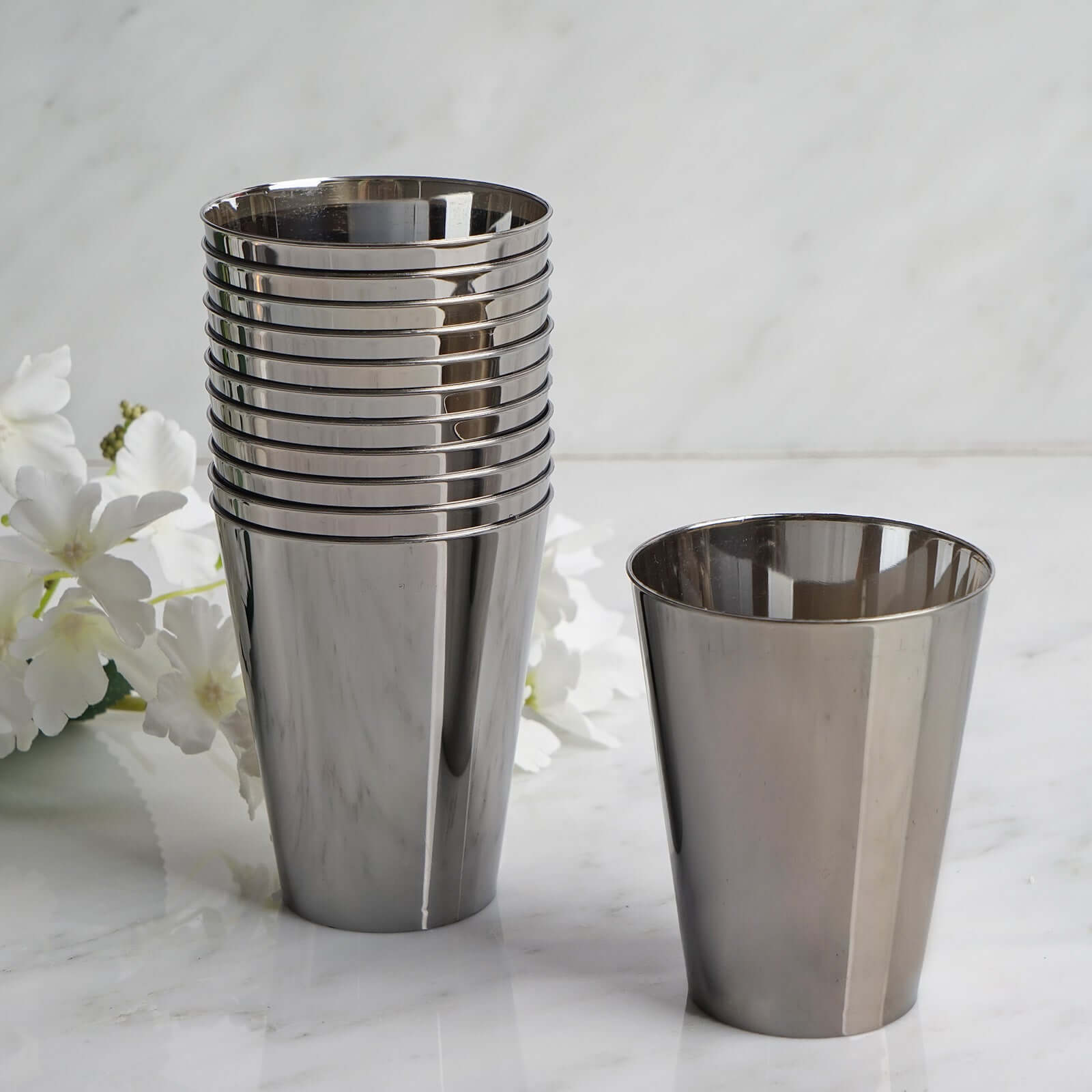 12-Pack Plastic Party Cups 7oz Sleek Chrome Silver - Disposable Drinkware for Events